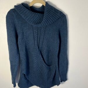 Berretti Cowl Neck Blue Faux Wrap Wool Blend Sweater Size M